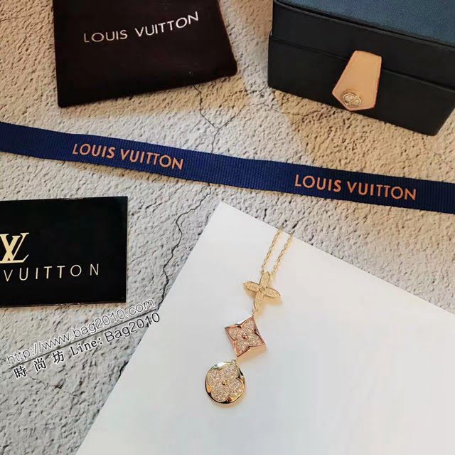 Louis Vuitton純銀飾品 路易威登三花滿鑽項鏈 LV四葉草鏈條吊墜鎖骨鏈  zglv1981